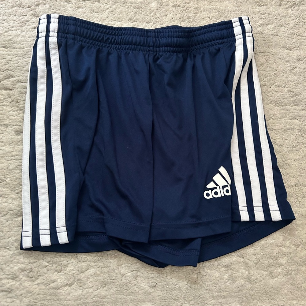 adidas Navy Shorts with White Three-Stripe Detail